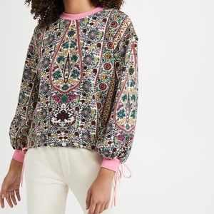 Alice + Olivia Amirah Drawstring Hem Sweatshirt Flower Pot Size Large